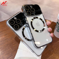 Luxury Plating Transparent Acrylic Magsafe Case for iPhone 12 13 14 Pro Max 14 Plus Full Camera Protection Hard Shockproof Cover  Screen Protectors