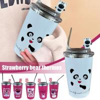 Strawberry Bear Insulating Cup Girls High Beauty Water Cup Cup Bear Strawberry Insulating Q3M8