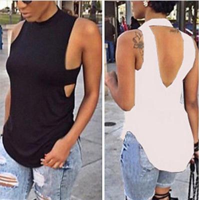 ✼✓❍ New Sleeveless Womens Ladies Backless Bandage V Back Loose Shirt Female