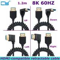 ∋✷❆ 90 Degree Angle OD 4.0mm HDMI-Compatible Male to Male HD Spring Coiled Cable 8k 60hz HDTV-2.1 for TV Computer Camera