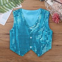 ☋۞☁ TiaoBug Kids Glittery Sequins Dance Wear Vest Waistcoat Children Boys Stage Performance Dance Costumes