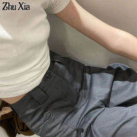 Zhu Xia เสื้อยืดผู้หญิงเสื้อยืดแขนสั้นสีขาวสไตล์บริสุทธิ์สำหรับเด็กผู้หญิงเสื้อครอปที่สูงสะโพกรัดเซนส์ผู้หญิง