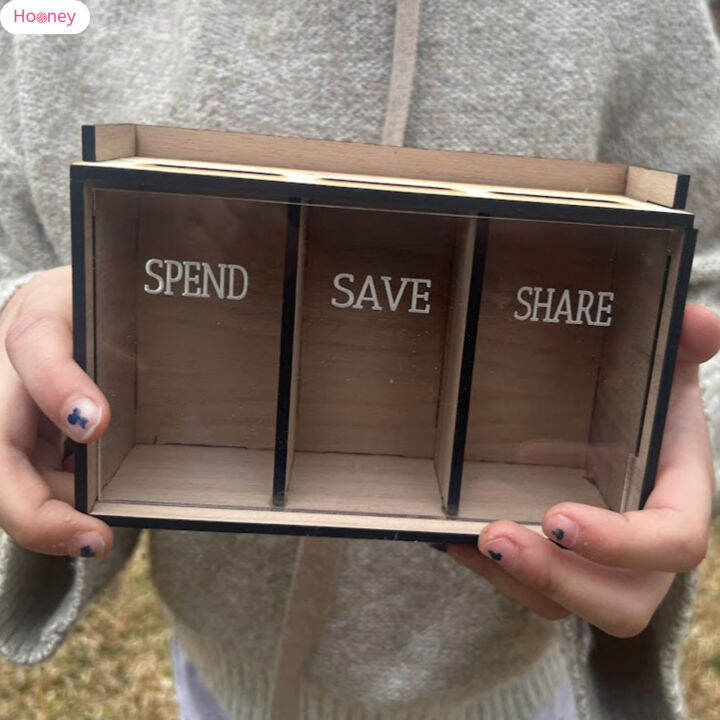 HOONEY Personalized Wooden Piggy Bank Wooden Money Box Case Organizer