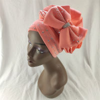 African Nigerian Turban Cap With Women Cotton Breathe Hat Muslim Scarf Gel Headgear Wide Brim Auto Gele Aso Ebi Headtie