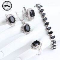 Black Zirconia Bridal Jewelry Set Women 925 Sterling Silver Jewelry Wedding Stones Bracelet Earrings Ring Necklace Pendant Set