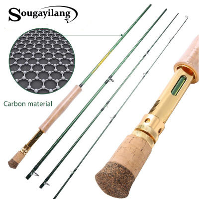 Souilang Carbon Fiber Fishing Rod Dual Use 2.9M 4 Sections Fly Fishing Rod Spinning Fishing Rod Outdoor Bass Fishing Pole