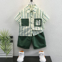 Boy Summer Clothing Childrens Summer Shirt Outfit Baby New Fashionable Korean Style Casual Striped Shirt Two-Piece Suit Fashion