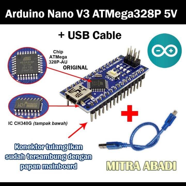 ARDUINO NANO V3 3.0 ATMEGA328P CH340 CH340G 5V BOARD + USB CABLE ...