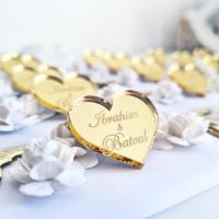 50 x Personalised Custom Wedding Wine Charm Gold / Silver Mirror / Clear / Wood Heart Label Tag Party Favors Gift Wedding Decor