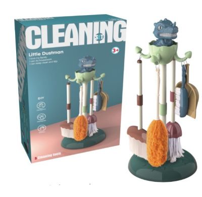 Kids Dinosaur Cleaning Toy Set,Play Household Cleaning Tools W Broom, Mop, Brush, Duster, Organizing Stand for Kids