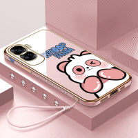 เคสโทรศัพท์พร้อมสำหรับ Huawei เกียรติยศ90 5G เกียรติยศ90 Lite 5G ฟรีสายคล้องแพนด้าการ์ตูนน่ารักลายขอบสี่เหลี่ยมเคสโทรศัพท์สาวๆชุบเคสโทรศัพท์นิ่ม