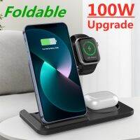 ZZOOI 100W 3 In 1 Foldable Wireless Charger Stand For iPhone 14 13 12 11 Pro Max Apple Watch 8 7 SE Airpods Fast Charging Dock Station