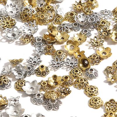 50pcs Tibetan Antique Silver Color Gold Leaf Flower Bead End Caps For Jewelry Making Needlework Spacer Bead Caps DIY Accessories