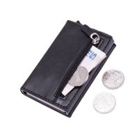 【CC】▽  DIENQI Anti Rfid Card Holder Men Leather Metal Wallet Male Coin Purse Carbon Credit With