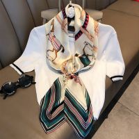 Parsimonious Luxury nd Women Spring Summer Autumn Fashion Hijab Bandana Wrap Horse Printed 90x90cm Big Size Shawl Square Silk Scarf WJ1006