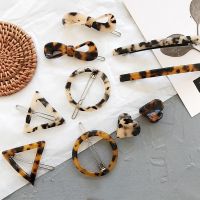 Leopard Style Amber Heart Shape Acrylic acetic acid Hair Clips Geometric Round Barrettes Hairpin Women Hair Acccessories