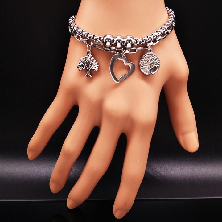 2023-double-love-silver-color-stainless-steel-bracelet-for-women-tree-of-life-bracelets-bangles-jewelry-pulseras-hombre-bbb1s01