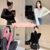 DD SHOPพร้อมส่ง 6961 เสื้อไหมพรมแขนยาวขนมุ่งมิ้ง คอวี ผ้านิ่มขนๆกำลังมาก