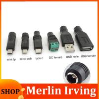 Merlin Irving Shop USB Mini 5pin A Male Female Mirco Type C to dc female Connector 5.5x2.1mm Power charger converter Adapter Jack Plug for Laptop