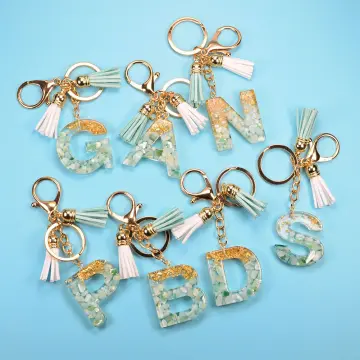 Oliigii Resin Beautiful Letter A-Z Keychain Resin Key Ring Sparkly Glitter  Key Chain Bag Purse Charm Accessories