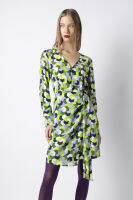 f.fashion เดรสเชิ้ตคอวีลายจีโอเมตริก ผู้หญิง | Geometric Print Shirt Dress | 6150