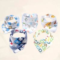 【CC】 1Pcs Cotton Baby Bibs Cartoon Print saliva towel baby bibs comfort Double-layer triangle Feeding scarf Newborn Burp Cloths