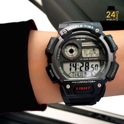 สไตล์สปอร์ตแนวStreet  casioผู้ชายของแท้ ระบบดิจิตอล นาฬิกาCasio คาสิโอ สายเรซิ่นสีดำ นาฬิกาแท้ ประกัน1ปี