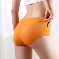 Three-sided Wave High Waist Waist Hip Ice Silk Underwear Women Thin Large Size Solid Color Cotton Breathable Ladies Panties