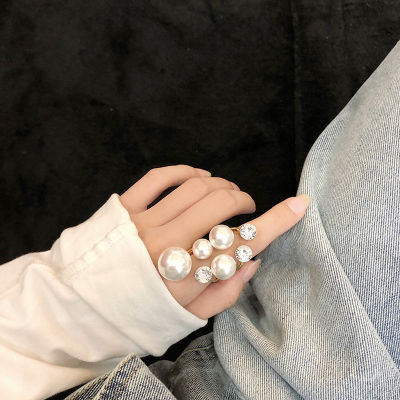 [COD] แหวนเปิดผิดปกติแหวนมุกประดับเพชรดีไซน์เนอร์ยุโรปและอเมริกาแหวนนิ้วชี้ ผู้หญิงเย็นชาที่นิยมในโลกออนไลน์