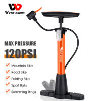 WEST BIKING 120Psi ลูกปั๊มจักรยานแรงดันสูงพร้อมฐาน,ปั๊มสูบยางเครื่องเติมลมของจักรยานเสือภูเขาปั๊มลมจักรยานปั๊มสีส้ม