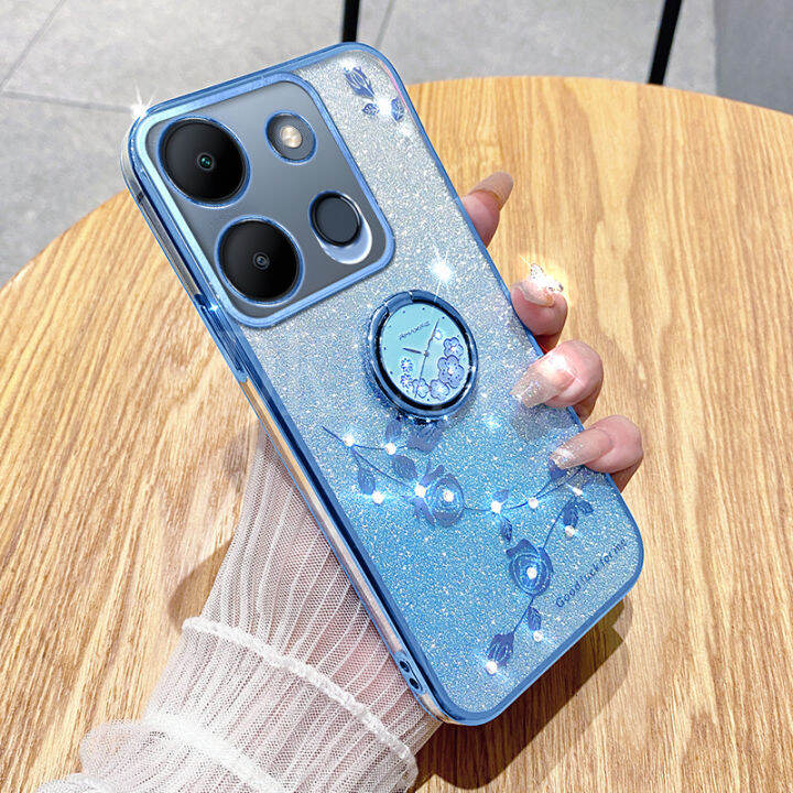 เคสมือถือกุหลาบนิรันดร์ไล่ระดับสีสุดสร้างสรรค์สำหรับ-note-infinix-30-30vip-30pro-30i-smart7-hot30-30i-ไฟได้มีการเล่น-electroplated-กากเพชรหรูหราแวววาว-siliocne-ปลอกอ่อน-infinix-note30-4g-5g-กับเคสแหวน