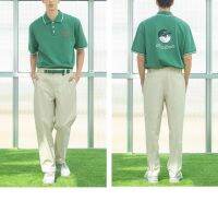 Malbon Golf ชายแท้ปักแขนสั้นสีขาวเสื้อโปโลทรงพอดีตัวปักแขนเสื้อ