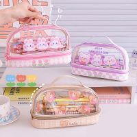 【CC】❡▫✔  1 Piece Ins Kawaii Cartoon Double-layer Protable Stationery Storage Student Supplies