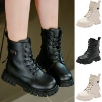 รองเท้าเด็กรองเท้าบู้ทพื้นหนาสำหรับเด็กหญิง Sepatu Boots Anak Perempuan กวางรองเท้าเต้นรำบูทหุ้มข้อพื้นนุ่มทันสมัย