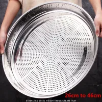 Thickened Stainless Steel leak colander Plate Round hole tray Deep Pallet Super Large Steamer Rice bean Disc Drainage Plate set