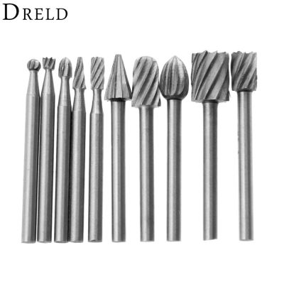HH-DDPJ10pcs 1/8 Hss Routing Router Drill Bits Set For Dremel Carbide Rotary Burrs Tools Wood Stone Metal Root Carving Milling Cutter