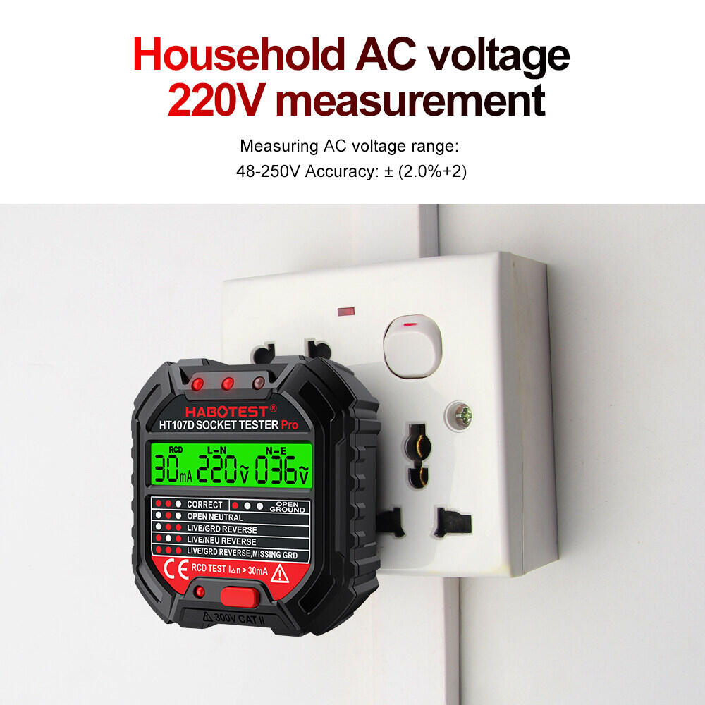 HABOTEST HT107 Digital Socket Tester RCD Detector Electric Circuit Polarity Voltage Detector Breaker Finder UK Plug