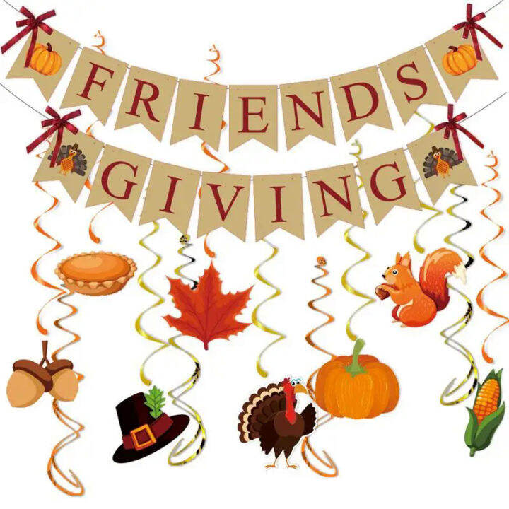 Autumn Thanksgiving Party Decoration Maple Leaf Turkey Spiral Pendant