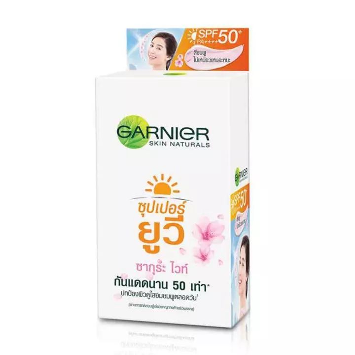 โฉมใหม่-garnier-การ์นิเย่-ซากุระไวท์-ซุปเปอร์-ยูวี-spf50-pa-7-มล-1-กล่อง-6-ซอง-ครีมกันแดด-ป้องกันแสงแดด-เนื้อครีมสีชมพู