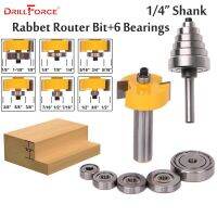 【❂Hot On Sale❂】 jinlan7363036 Drillforce Rabbet Router Bits ซีเมนต์คาร์ไบด์1/4 "Shank With 6แบริ่งปรับได้ Rabbetting ไม้ชุดเครื่องมือช่างไม้