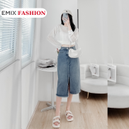 Chân váy jeans EMIX dáng dài xẻ vạt giữa, cạp cao, midi