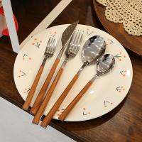 Creative stainless steel imitation wood handle fork spoon Western tableware dessert spoon cutlery set