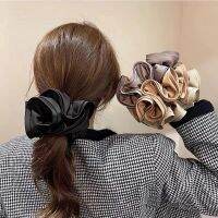 FFN ฝรั่งเศส วินเทจ นางฟ้า ย้อนยุค อารมณ์ สีทึบ Ruffles ซาติน scrunchies ยางรัดผมสไตล์เกาหลี เชือกผมหญิง แหวนผม