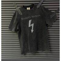 High Street Plus Size T-Shirt Marilyn Manson Lightning Vintage Retro Heavy Duty Short Sleeve T-Shirt