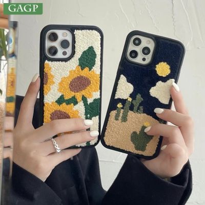 【CC】 New Embroidery Cover iPhone 12 13 14 Xr X Xs 14Plus Fuzzy Shockproof