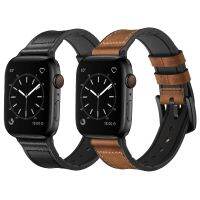 ♘㍿❀ New Silicone with Leather Vintage Leather Smartwatch Strap for iWatch 8/7/6/5/SE/Ultra 41mm 45mm 49mm