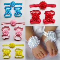 【YD】 baby barefoot sandals and headbands set shoes newborn headband  fabric flowers for girls children hair accessories