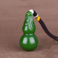 【cw】 Chinese Gourd Pendant Necklace Hand carved Jadeite Jewelry Fashion Amulet Gifts for Men ！