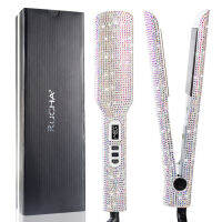 Rhinestone เหล็กแบนไทเทเนียมที่หนีบผมตรงผมมืออาชีพคู่แรงดันไฟฟ้าเตารีดยืดจอแสดงผล LCD 2นิ้วเตารีดแผ่น.