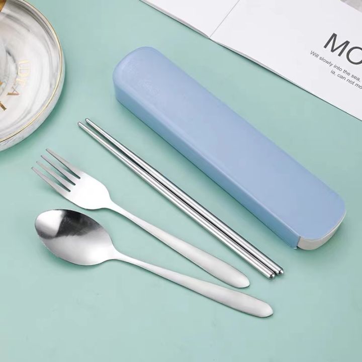 ในสต็อก-จัดส่ง-3-วัน-stainless-steel-portable-cutlery-floor-push-gift-set-three-piece-spoon-fork-chopsticks-outdoor-trip